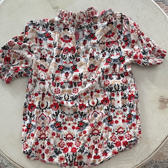 Loft Boho Floral Smocked Yoke Blouse in Cream, Red & Black - Large - Picture 9 of 10